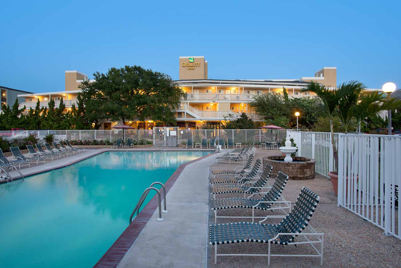 outdoor pool at dusk